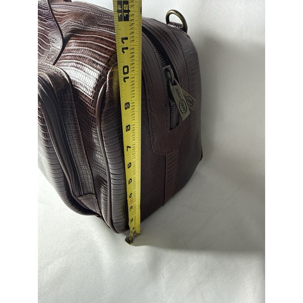 Amerileather Genuine Leather Croco Print Duffel Travel Bag Brown Carry On - Picture 10 of 16